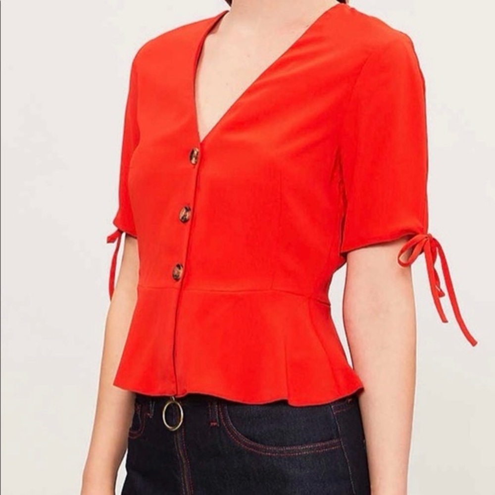 Topshop red peplum button up blouse